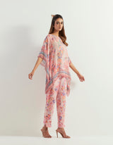 Printed Poncho Top With Heavy Georgette Pants