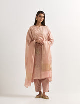 Pink Kurta Set In Organza and Tissue and Chanderi