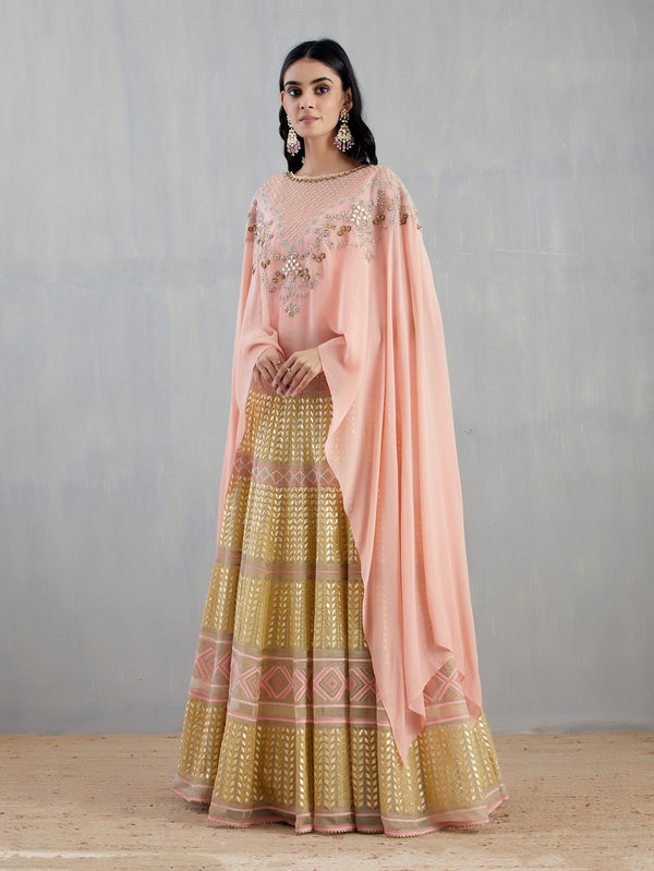 Peach and Yellow Cape with Skirt