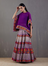 Purple Crinkle Georgette Kaftan Top With Embroidered Skirt