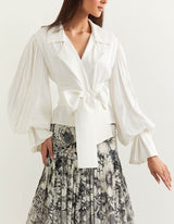White Top With a Black and White Skirt In Satin with Georgette