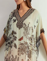 Saaya Shaded Kaftan With Resham And Mirror Work Embroidered Neckline