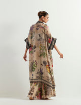 Long Cape Paired With Stretch Tube Top And Flaired Sharara Pants