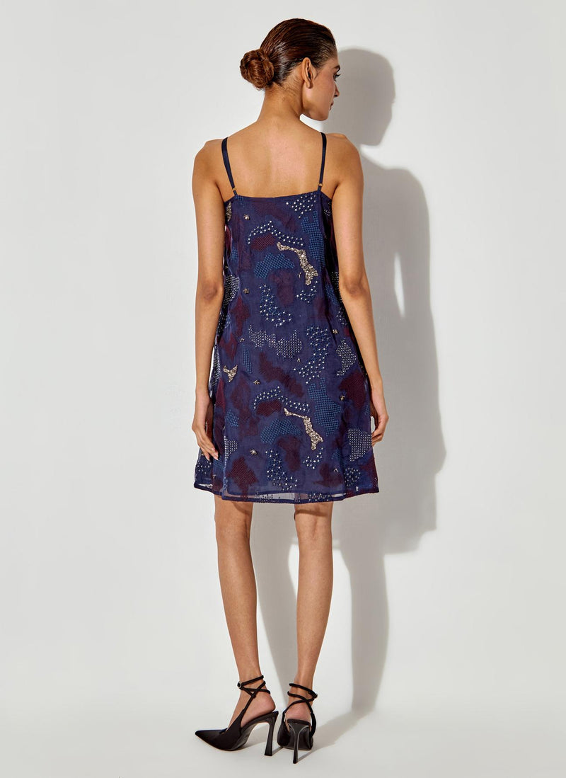 Blue Slip Dress With Embroidery