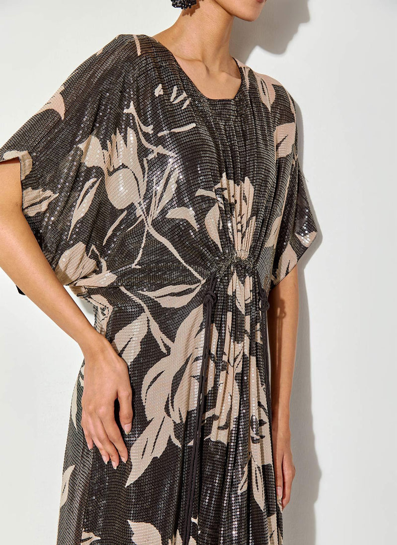 Black Sequin Embroidered And Printed Dress