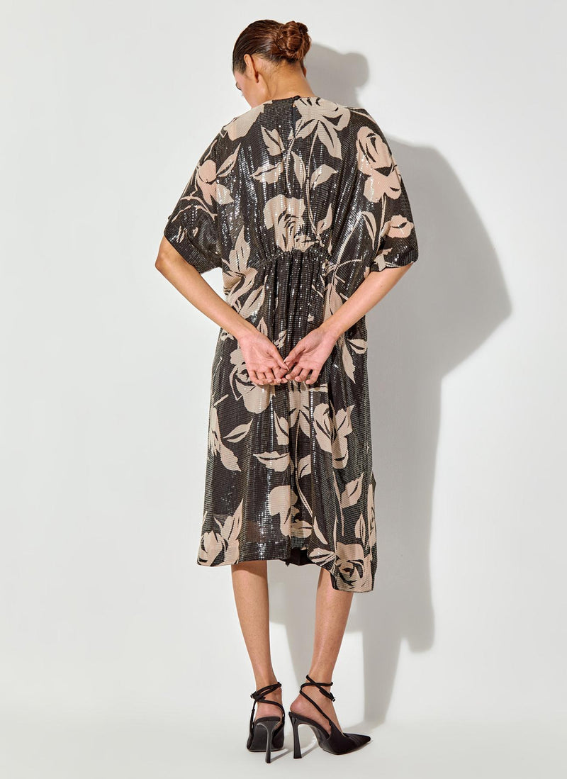 Black Sequin Embroidered And Printed Dress