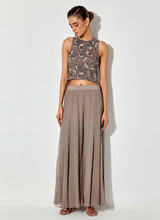 Grey Embroidred Halter Top In Silk Organza Paired With Chiffon Sharara Pants