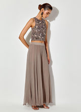 Grey Embroidred Halter Top In Silk Organza Paired With Chiffon Sharara Pants