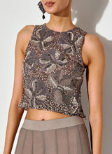 Grey Embroidred Halter Top In Silk Organza Paired With Chiffon Sharara Pants