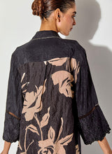 Black Silk Shirt And Fully Embroiderd Organza Gilet Paired With Draped Maxi Skirt With Embroidered Detailing On Waist