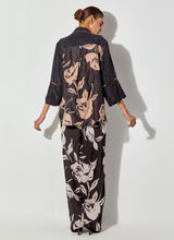 Black Silk Shirt And Fully Embroiderd Organza Gilet Paired With Draped Maxi Skirt With Embroidered Detailing On Waist