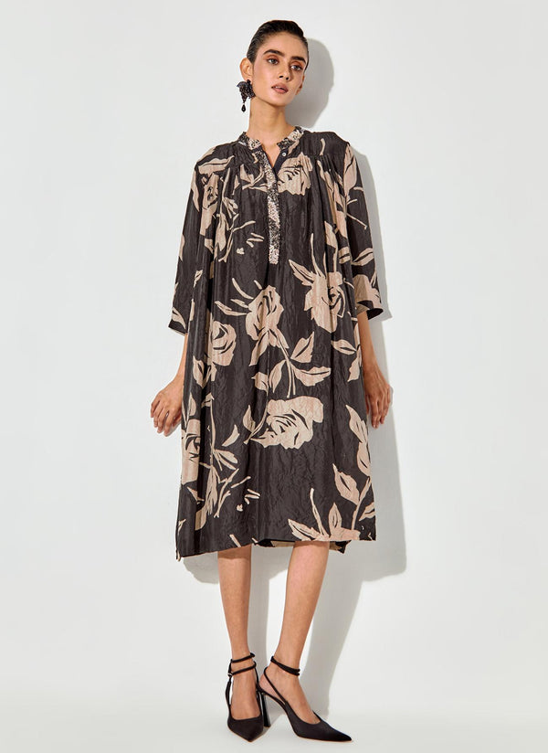 Black Sequin Floral Printed Dress