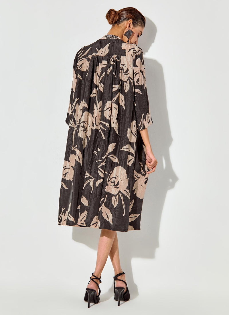 Black Sequin Floral Printed Dress