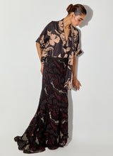 Multicolor Printed Silk Shirt Paired With Embroidered Maxi Skirt