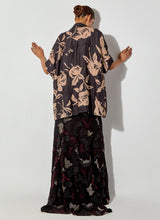 Multicolor Printed Silk Shirt Paired With Embroidered Maxi Skirt