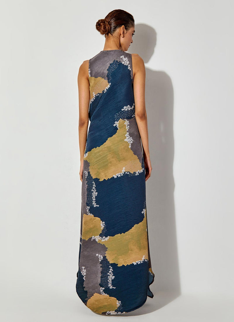 Multicolor Pleated Draped Maxi Dress.