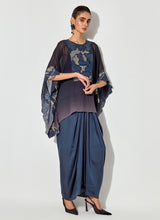 Multicolor Embroidered Kaftan Top On Shaded Fabric With Satin Drape Skirt