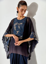 Multicolor Embroidered Kaftan Top On Shaded Fabric With Satin Drape Skirt