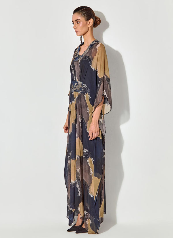 Multicolor Thread And Sequence Emrboidery Kaftan Dress