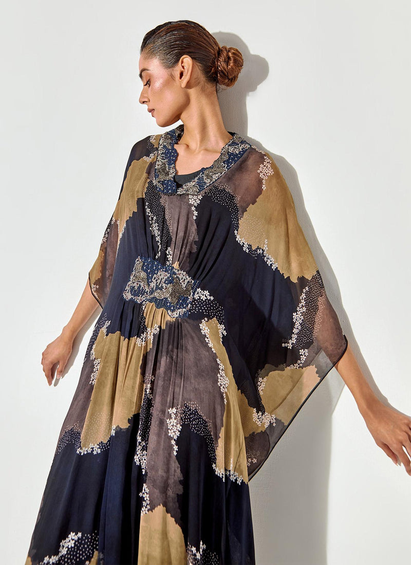 Multicolor Thread And Sequence Emrboidery Kaftan Dress