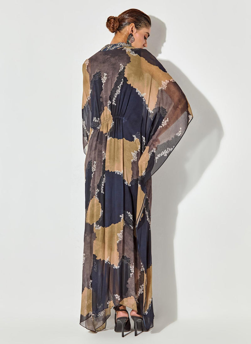 Multicolor Thread And Sequence Emrboidery Kaftan Dress