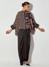 Multicolor Gyspy Rose Printed Top Paired With Drape Satin Skirt