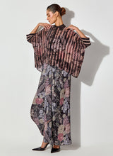 Multicolor Gypsy Rose Crepe Shirt Paired With Pleated Crinkle Drape Skirt