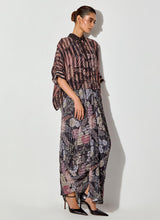 Multicolor Gypsy Rose Crepe Shirt Paired With Pleated Crinkle Drape Skirt