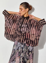 Multicolor Gypsy Rose Crepe Shirt Paired With Pleated Crinkle Drape Skirt