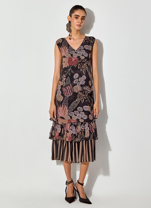 Multicolor Gypsy Rose Printed Midi Tier Dress