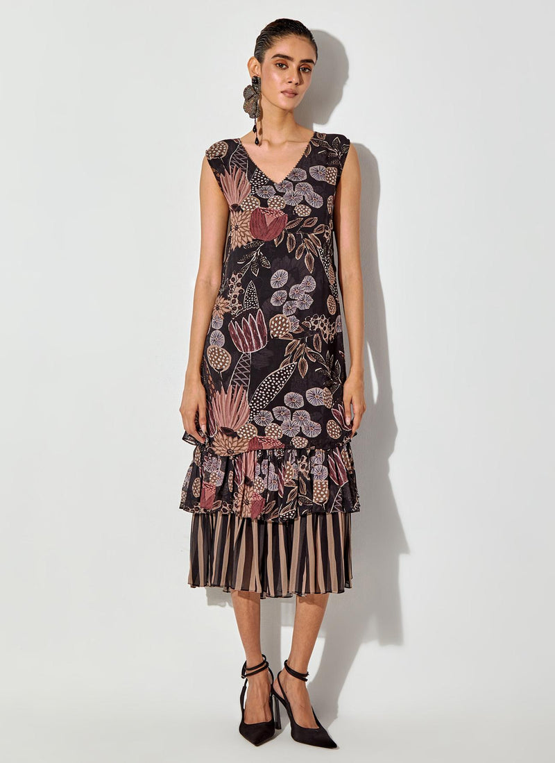 Multicolor Gypsy Rose Printed Midi Tier Dress