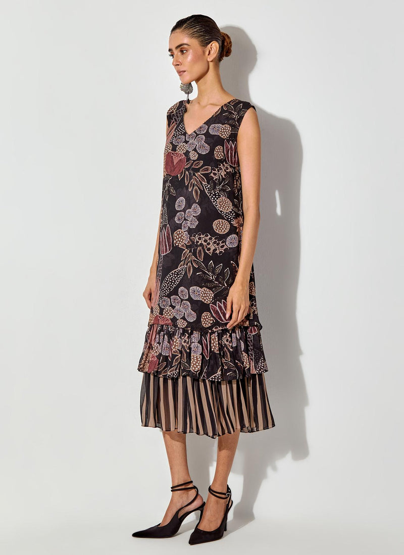 Multicolor Gypsy Rose Printed Midi Tier Dress