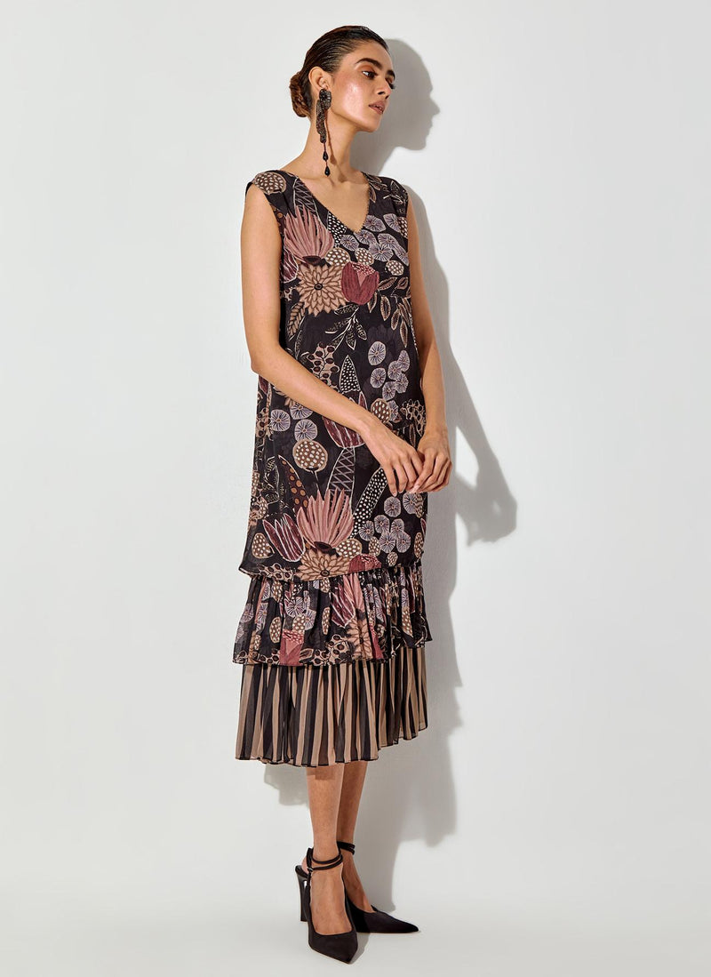 Multicolor Gypsy Rose Printed Midi Tier Dress