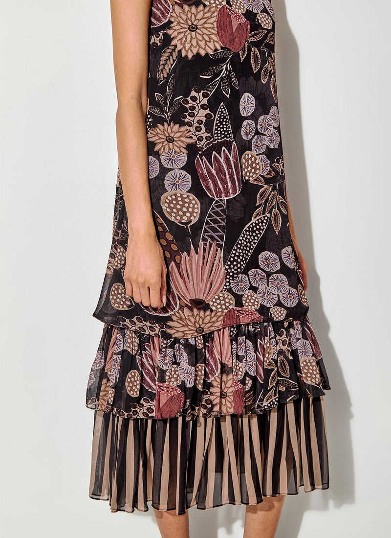 Multicolor Gypsy Rose Printed Midi Tier Dress