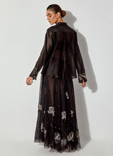 Black Chanderi Silk Shirt Paired With Mesh Maxi Skirt With Embroidery Detailing
