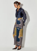 Multicolor Chanderi Shirt With Hand Embroidered Cuff Paired With Pleated Drape Skirt