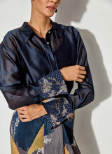 Multicolor Chanderi Shirt With Hand Embroidered Cuff Paired With Pleated Drape Skirt