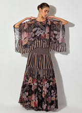 Multicolor Gypsy Rose Printed Poncho Top And Placement Printed Tier Maxi Skirt