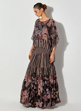 Multicolor Gypsy Rose Printed Poncho Top And Placement Printed Tier Maxi Skirt