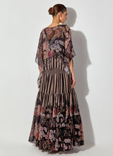 Multicolor Gypsy Rose Printed Poncho Top And Placement Printed Tier Maxi Skirt