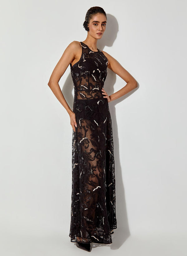 Black Embroidered Maxi Dress