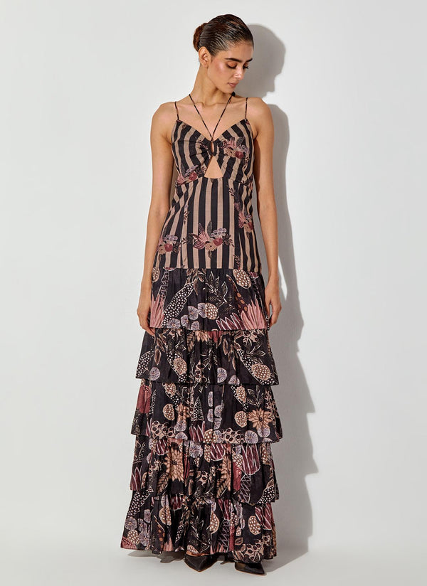Black Gypsy Rose Printed Maxi Tier Dress