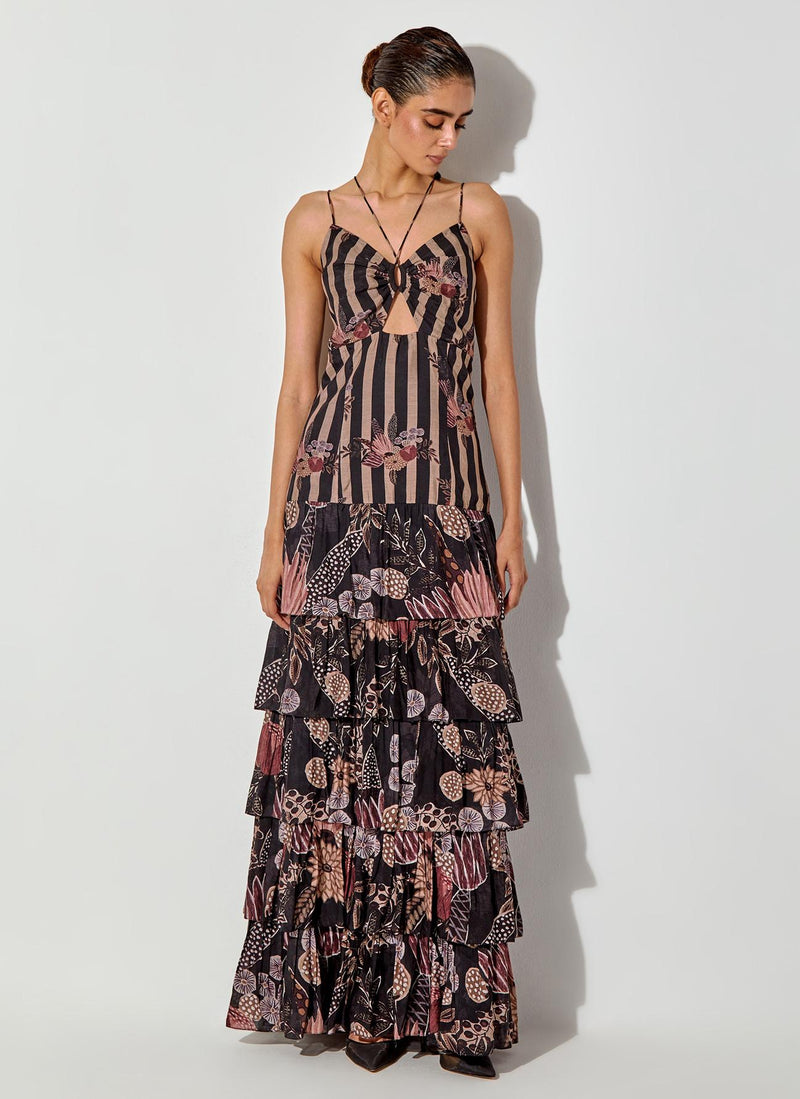 Black Gypsy Rose Printed Maxi Tier Dress