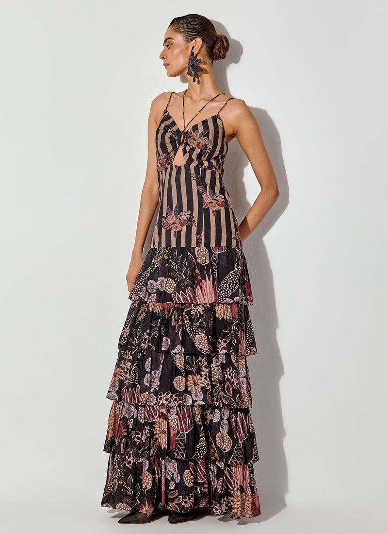 Black Gypsy Rose Printed Maxi Tier Dress