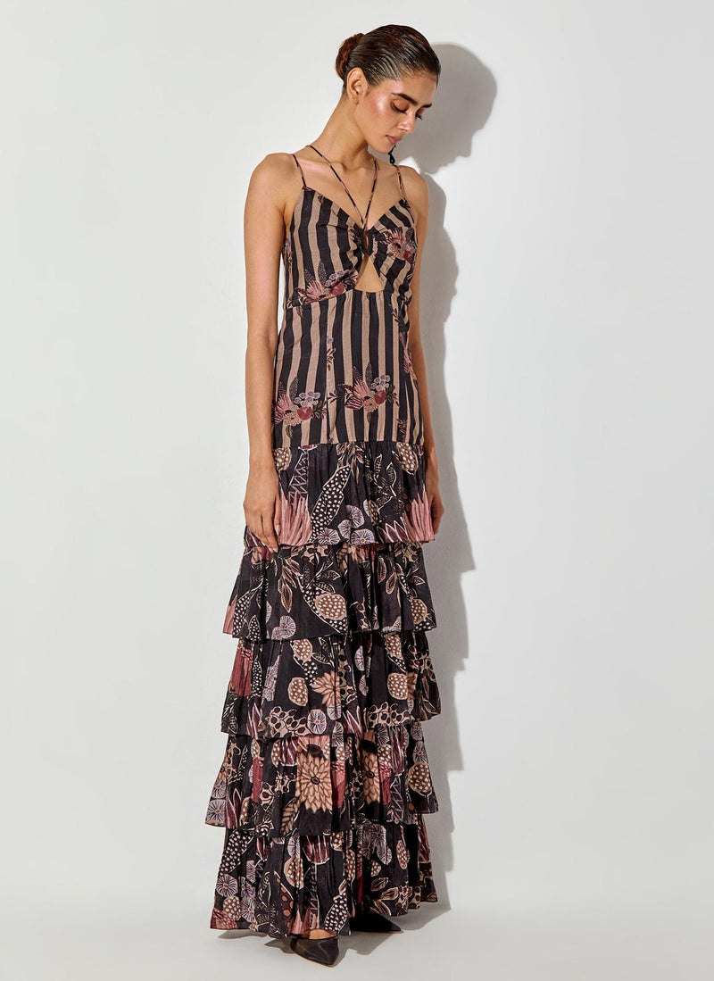 Black Gypsy Rose Printed Maxi Tier Dress