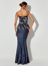 Blue Abstract Embroidered Corset Paired With Panelled Satin Mermaid Skirt