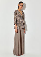 Grey Peplum Embroidred Top In Silk Organza Paired With Chiffon Sharara Pants
