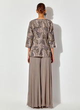 Grey Peplum Embroidred Top In Silk Organza Paired With Chiffon Sharara Pants