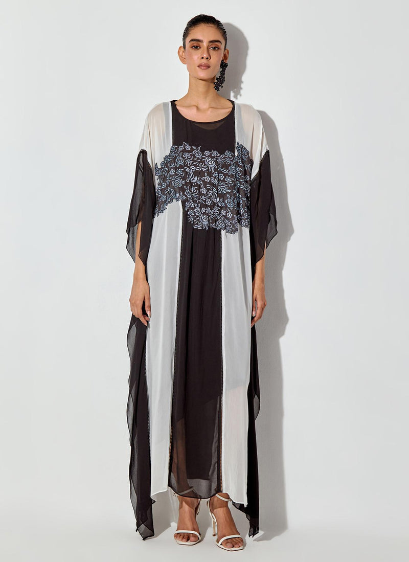 Multicolor Printed And Embroidered Long Maxi Dress