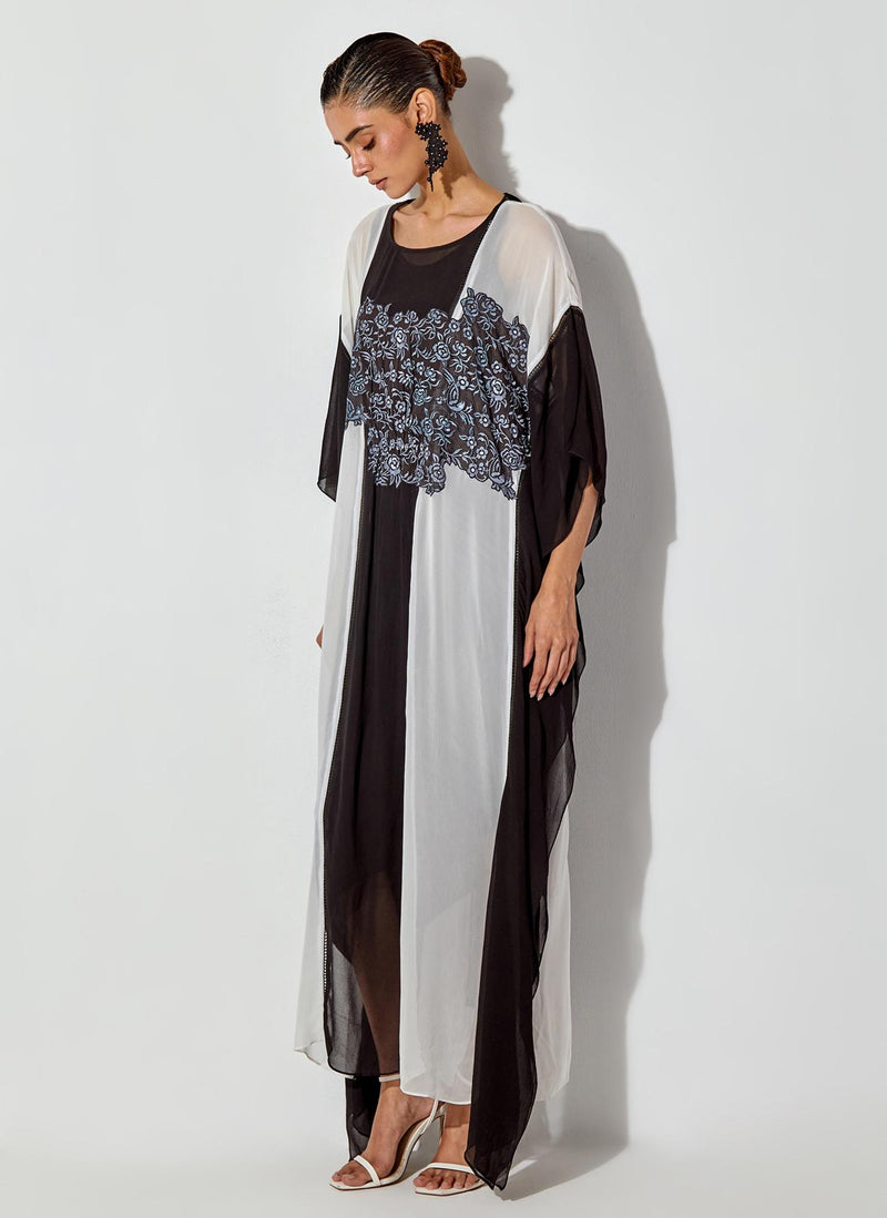 Multicolor Printed And Embroidered Long Maxi Dress